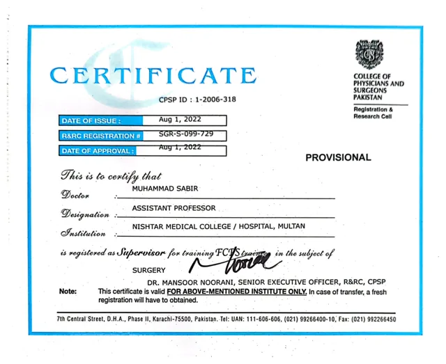 Approved Supervisor — FCPS General Surgery