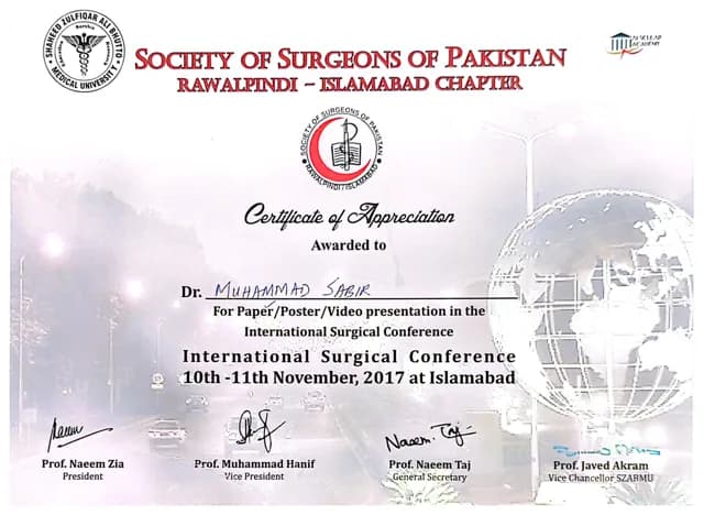 Certificate of Appreciation — Scientific Paper Presentation